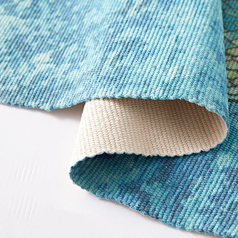 Vivolux | Blauer Kinderteppich Tier Fischmuster Teppich aus Baumwolle und Leinen waschbarer Teppich mit Fransen