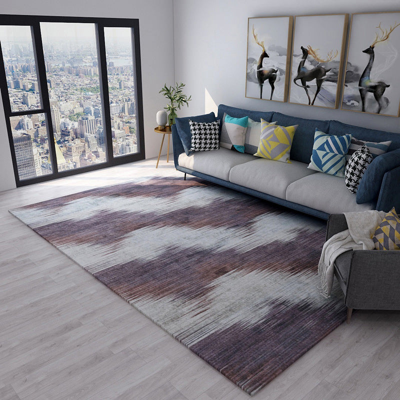 Vivolux | Moderne woonkamer tapijt in bruine en paarse abstracte strepenprint tapijt polyester huisdier vriendelijke area tapijt