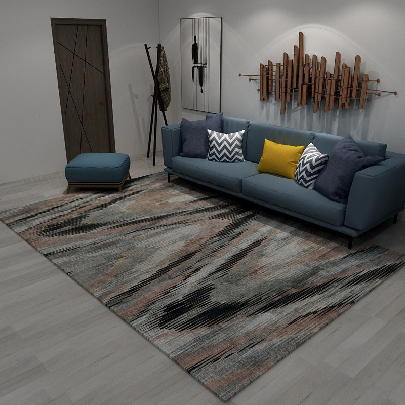 Vivolux | Moderne woonkamer tapijt in bruine en paarse abstracte strepenprint tapijt polyester huisdier vriendelijke area tapijt