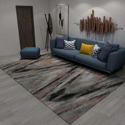 Vivolux | Moderne woonkamer tapijt in bruine en paarse abstracte strepenprint tapijt polyester huisdier vriendelijke area tapijt