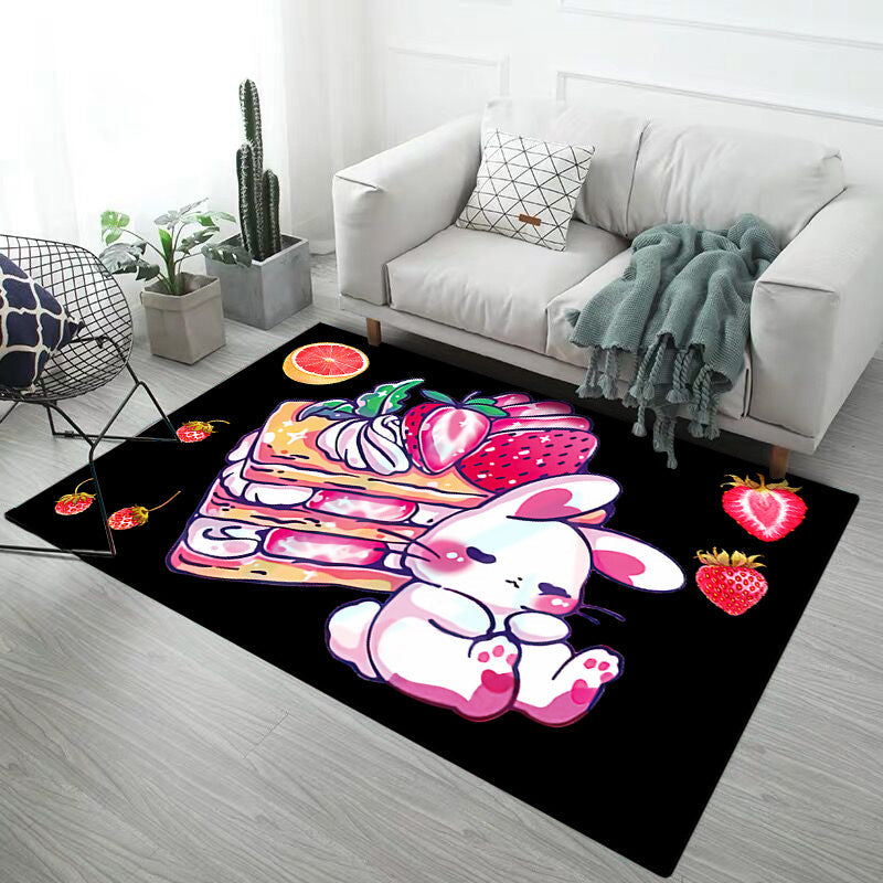 Vivolux | Zwart en Roze Kinderkamer Tapijt Kinderen Dier Konijn Hart Patroon Vloerkleed Polyester Vlekbestendig Tapijt