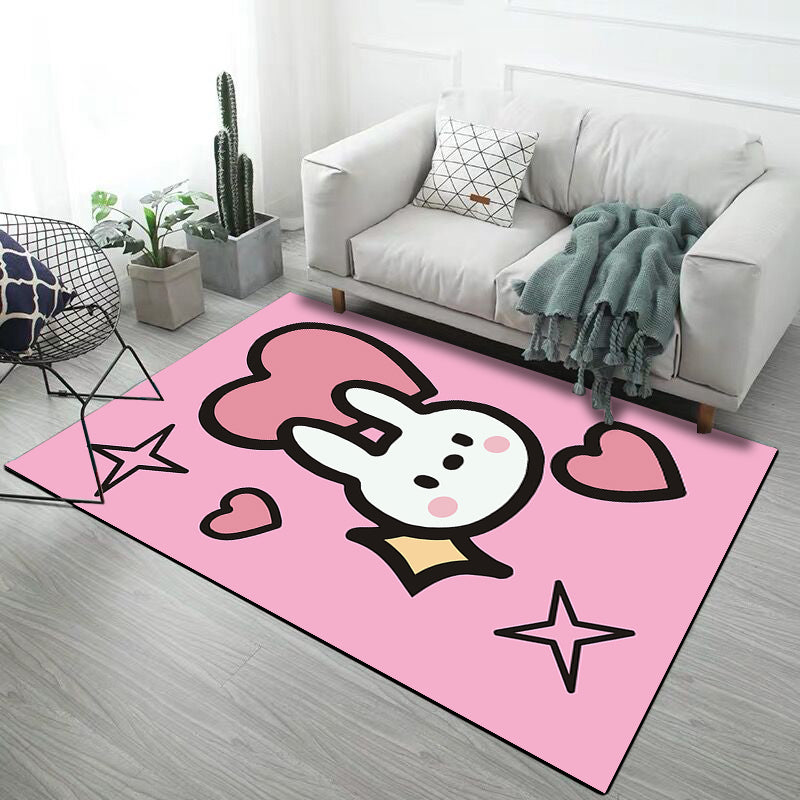 Vivolux | Zwart en Roze Kinderkamer Tapijt Kinderen Dier Konijn Hart Patroon Vloerkleed Polyester Vlekbestendig Tapijt
