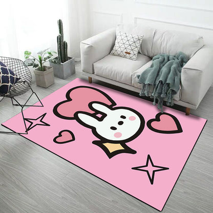 Vivolux | Zwart en Roze Kinderkamer Tapijt Kinderen Dier Konijn Hart Patroon Vloerkleed Polyester Vlekbestendig Tapijt