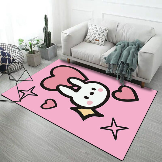Vivolux | Zwart en Roze Kinderkamer Tapijt Kinderen Dier Konijn Hart Patroon Vloerkleed Polyester Vlekbestendig Tapijt