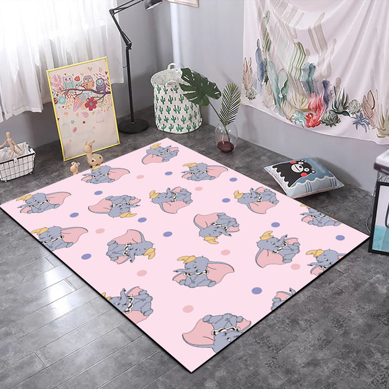 Vivolux | Kinderen Kinderkamer Tapijt in Zwart en Roze Dier Tijger Olifant Varken Print Tapijt Polyester Vlekbestendige Area Tapijt