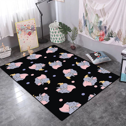Vivolux | Kinderen Kinderkamer Tapijt in Zwart en Roze Dier Tijger Olifant Varken Print Tapijt Polyester Vlekbestendige Area Tapijt