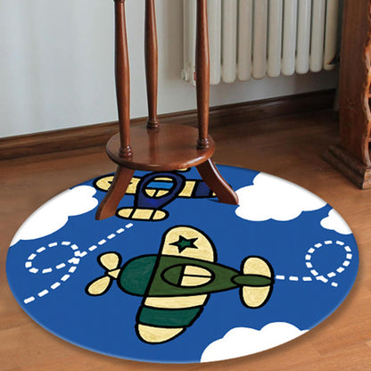 Vivolux | Blauer Teppich für das Kinderzimmer Kinder Weltraum Planet Galaxy Flugzeug Muster Bereichsteppich Polyester Anti-Rutsch Teppich