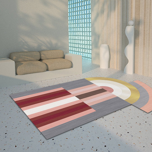 Vivolux | Rood en Grijs Onregelmatig Tapijt Slaapkamer Noviteit Kleur Blokpatroon Gebied Tapijt Polyester Antislip Achterkant Vloerkleed