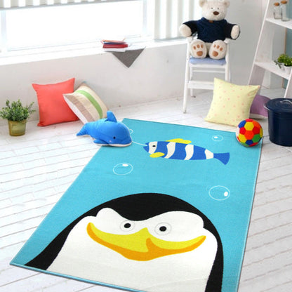 Vivolux | Süßer Kinderteppich in grün und blau mit Tiermuster Löwe Panda Pinguin Teppich Polyester rutschfester Teppich für das Kinderzimmer