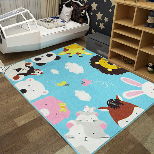 Vivolux | Süßer Kinderteppich in grün und blau mit Tiermuster Löwe Panda Pinguin Teppich Polyester rutschfester Teppich für das Kinderzimmer
