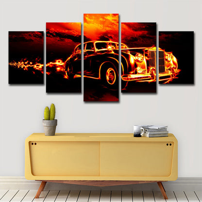 Vivolux | Vintage Auto Wandkunst Meerdelig Hedendaags Jongensslaapkamer Canvas in Oranje-Zwart