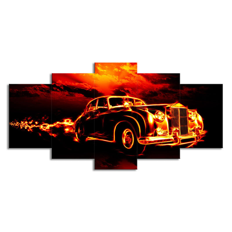 Vivolux | Vintage Auto Wandkunst Meerdelig Hedendaags Jongensslaapkamer Canvas in Oranje-Zwart