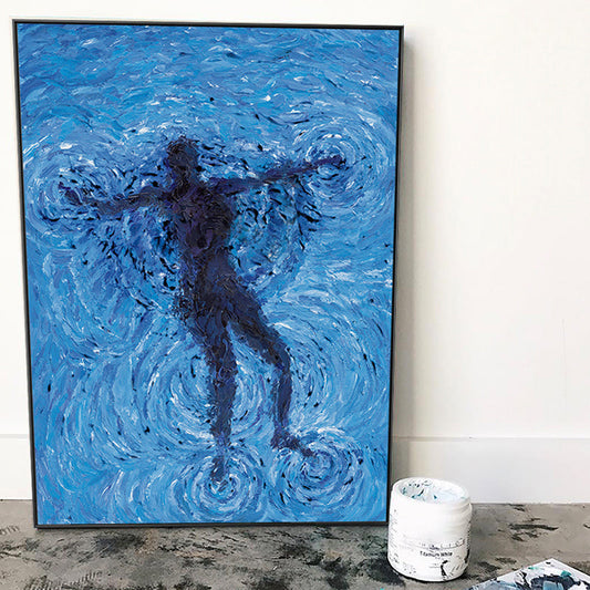 Vivolux | Schwimmend im Meer Leinwanddruck Modernismus Texturiertes Schlafzimmer Wandkunst in Blau