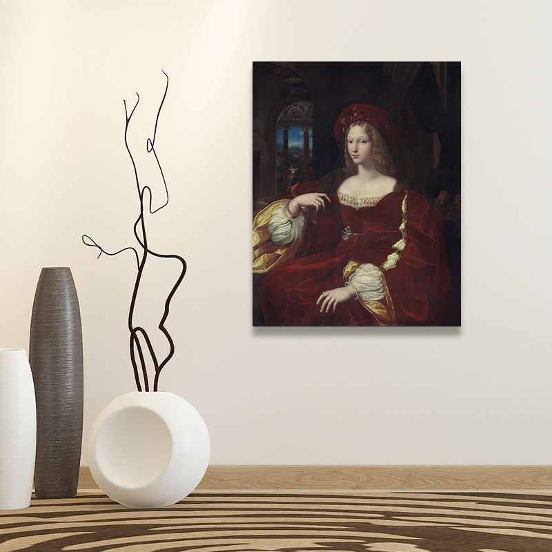 Vivolux | Adelige Frauenporträt Malerei Texturiert Retro Stil Zuhause Leinwand Wandkunst in Dunkler Farbe