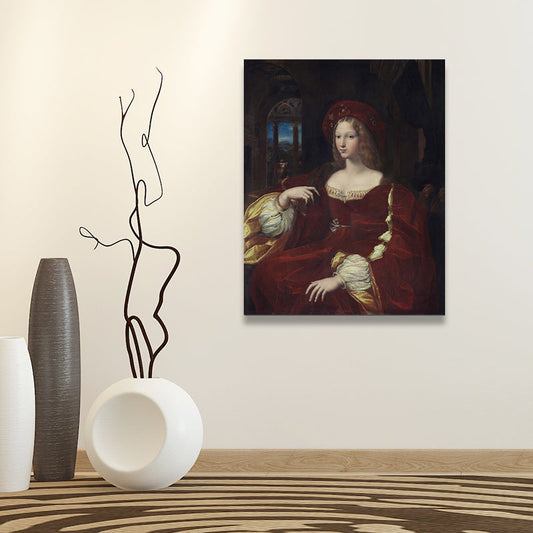 Vivolux | Adelige Frauenporträt Malerei Texturiert Retro Stil Zuhause Leinwand Wandkunst in Dunkler Farbe