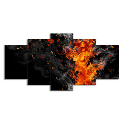 Vivolux | Nirvana Canvas Art Moderne Schöne Frau im Feuer Wanddekoration in Gelb und Schwarz