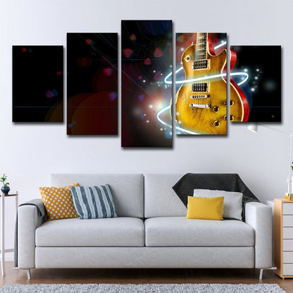 Vivolux | Digitale Druck Gitarre Wandkunst Gelb und Schwarz Modernismus Leinwand für Jungen Schlafzimmer