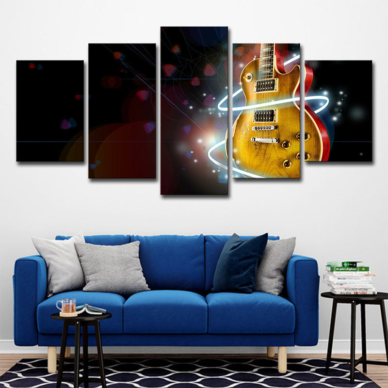 Vivolux | Digitale Druck Gitarre Wandkunst Gelb und Schwarz Modernismus Leinwand für Jungen Schlafzimmer