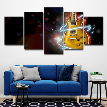 Vivolux | Digitale Druck Gitarre Wandkunst Gelb und Schwarz Modernismus Leinwand für Jungen Schlafzimmer