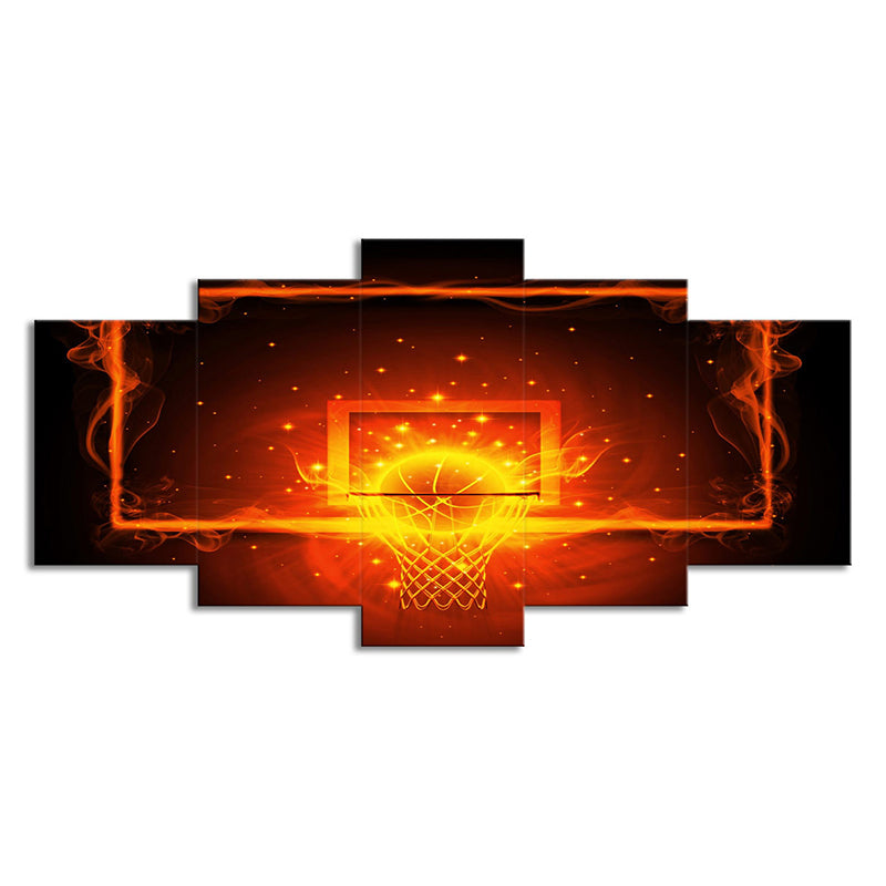 Vivolux | Sport Basketball Schuss Box Kunstdruck Modern Mehrteiliges Leinwandbild in Gelb für Jungenzimmer
