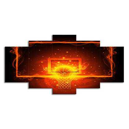 Vivolux | Sport Basketball Schuss Box Kunstdruck Modern Mehrteiliges Leinwandbild in Gelb für Jungenzimmer