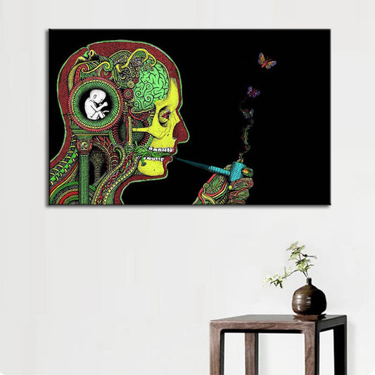 Vivolux | Rookende Man Wandkunst Print Moderne Canvas in Groen voor Grote Kamer, Meerdere Maten