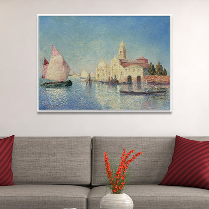 Vivolux | Ölmalerei Venedig Kanal Leinwand Wandkunst für das Wohnzimmer, Blau und Pink, Texturiert