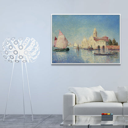 Vivolux | Ölmalerei Venedig Kanal Leinwand Wandkunst für das Wohnzimmer, Blau und Pink, Texturiert