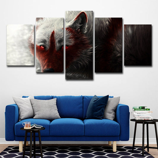 Vivolux | Wolf Wandkunst Haus Innenraum Tier Leinwanddruck in Schwarz und Rot zur Dekoration