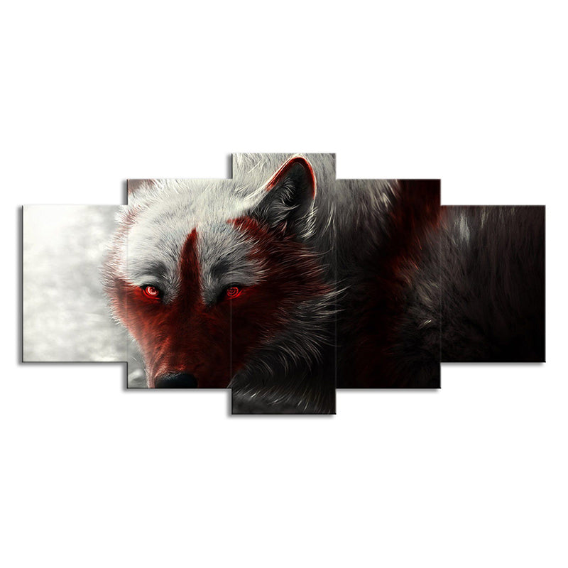 Vivolux | Wolf Wandkunst Haus Innenraum Tier Leinwanddruck in Schwarz und Rot zur Dekoration