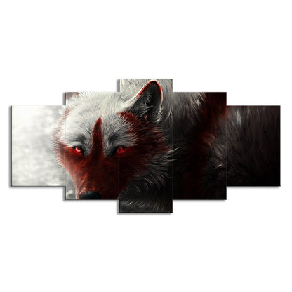 Vivolux | Wolf Wandkunst Haus Innenraum Tier Leinwanddruck in Schwarz und Rot zur Dekoration