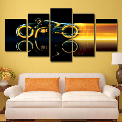 Vivolux | Schwarze Stahl-Motorrad-Wanddekoration Abstrakte moderne Mehrteilige-Canvas-Wandkunst für Raum