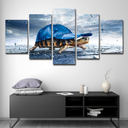 Vivolux | Blauer Schildkröte mit Cap Canvas Multi-Stück Moderner Stil Wohnzimmer Wandkunst