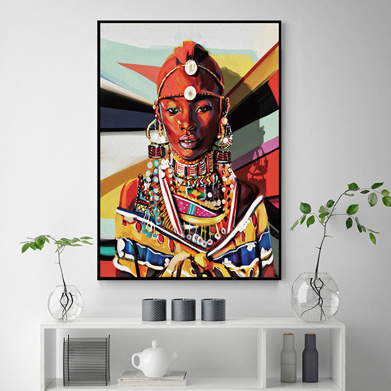 Vivolux | Frauen Wandkunst Dekorative von Asien inspirierte Zeichnung Raum Eingewickelte Leinwand in Orange