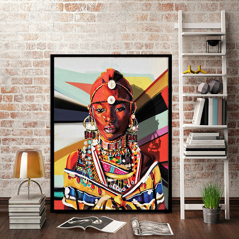 Vivolux | Frauen Wandkunst Dekorative von Asien inspirierte Zeichnung Raum Eingewickelte Leinwand in Orange