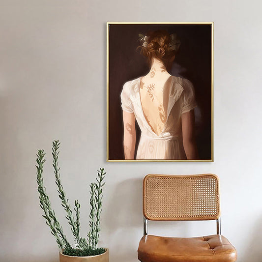 Vivolux | Traditionelle Figuren-Druck Wandkunst Gelb-Braun Sonnenlicht auf dem Rücken von Mädchen Malerei für den Raum