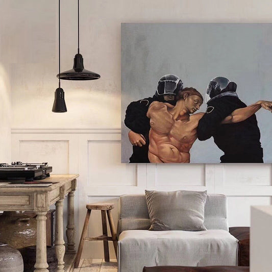 Vivolux | Schwarze Retro Wanddekoration Malerei Druck Von der Polizei Gefangen Leinwandkunst für Schlafzimmer