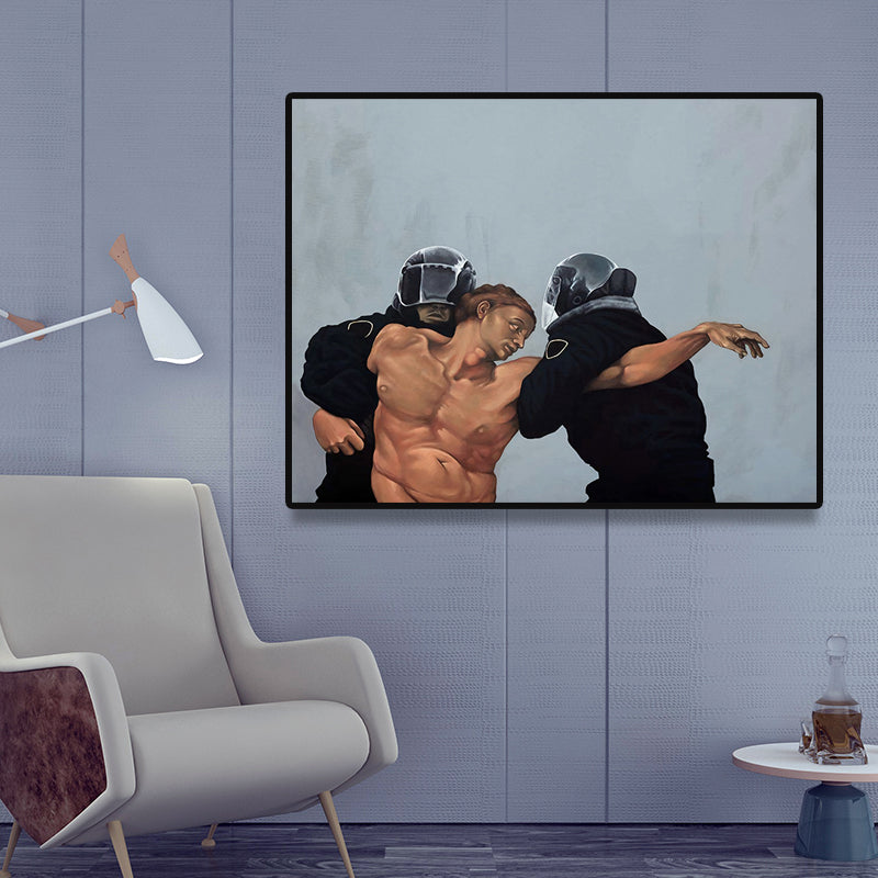 Vivolux | Schwarze Retro Wanddekoration Malerei Druck Von der Polizei Gefangen Leinwandkunst für Schlafzimmer