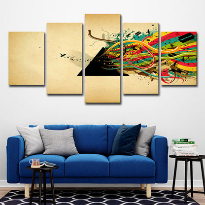 Vivolux | Leinwand Gelbes Kunstwerk Modernes Musikalisches Noten Wanddekor für das Mädchenzimmer, Mehrteilig