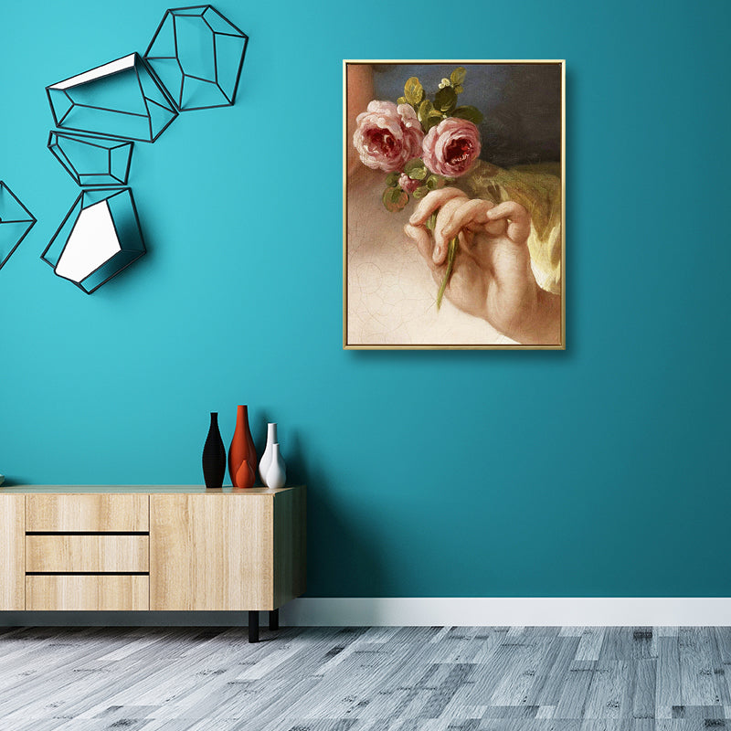 Vivolux | Leinwanddruck Texturmalerei Nostalgisch Hand Haltend Rose Wandkunst Dekor in Gelb