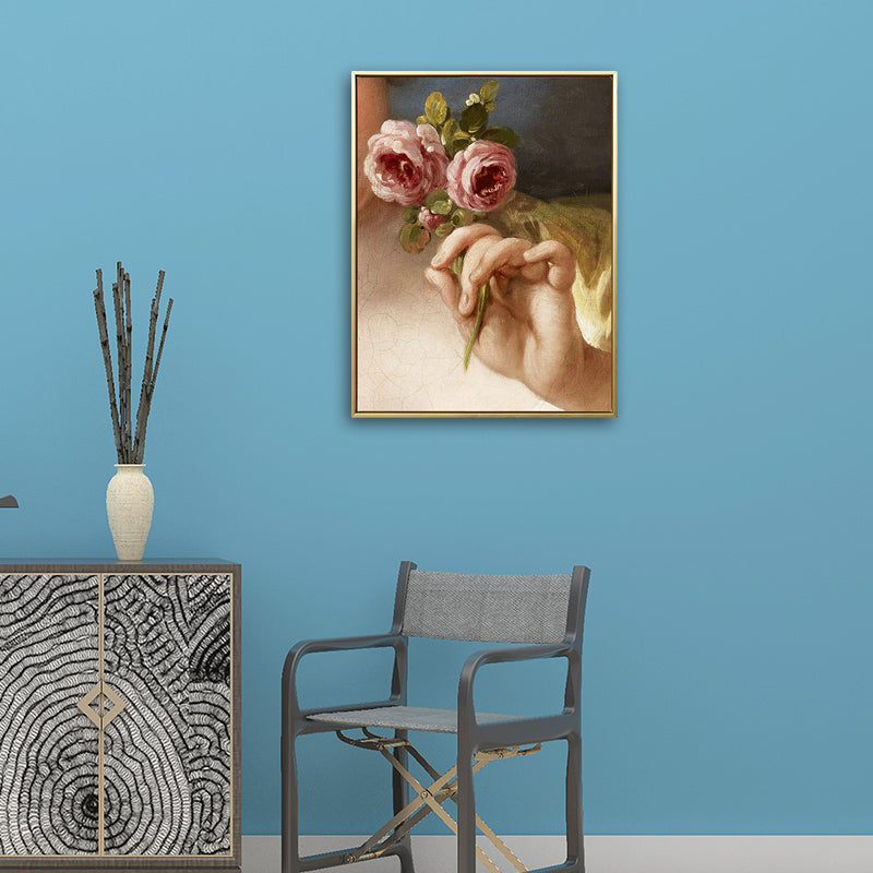 Vivolux | Leinwanddruck Texturmalerei Nostalgisch Hand Haltend Rose Wandkunst Dekor in Gelb