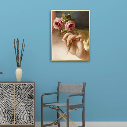 Vivolux | Leinwanddruck Texturmalerei Nostalgisch Hand Haltend Rose Wandkunst Dekor in Gelb