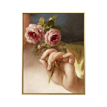 Vivolux | Leinwanddruck Texturmalerei Nostalgisch Hand Haltend Rose Wandkunst Dekor in Gelb