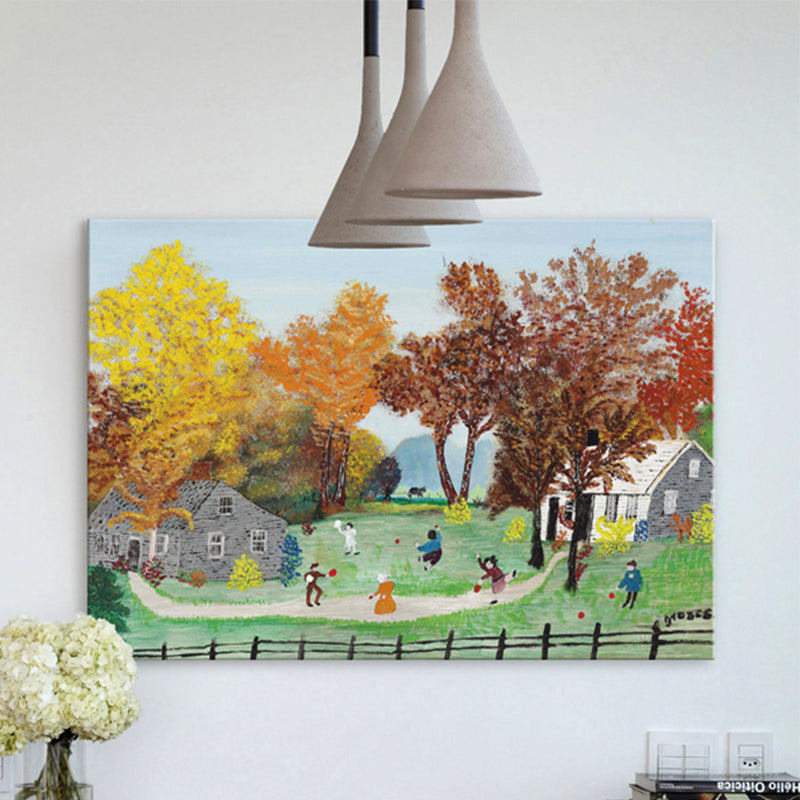 Vivolux | Baum und Haus Eingewickelte Leinwandgrün Traditioneller Kunstdruck für das Esszimmer, Mehrere Größen Verfügbar