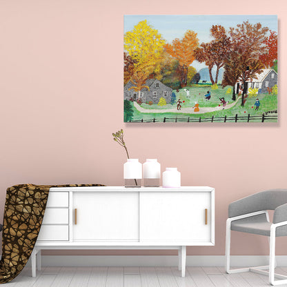 Vivolux | Baum und Haus Eingewickelte Leinwandgrün Traditioneller Kunstdruck für das Esszimmer, Mehrere Größen Verfügbar