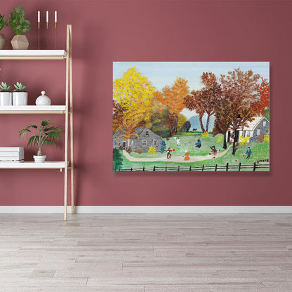 Vivolux | Baum und Haus Eingewickelte Leinwandgrün Traditioneller Kunstdruck für das Esszimmer, Mehrere Größen Verfügbar