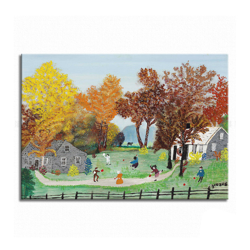 Vivolux | Baum und Haus Eingewickelte Leinwandgrün Traditioneller Kunstdruck für das Esszimmer, Mehrere Größen Verfügbar