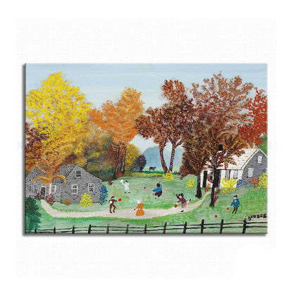 Vivolux | Baum und Haus Eingewickelte Leinwandgrün Traditioneller Kunstdruck für das Esszimmer, Mehrere Größen Verfügbar