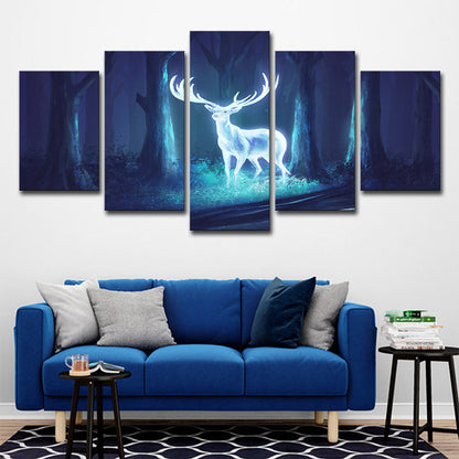 Vivolux | Mysterious Forest Deer Leinwand Wandkunst für das Kinderzimmer, Blau-Weiß, Mehrteilig