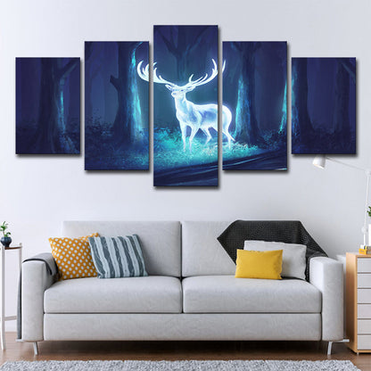 Vivolux | Mysterious Forest Deer Leinwand Wandkunst für das Kinderzimmer, Blau-Weiß, Mehrteilig